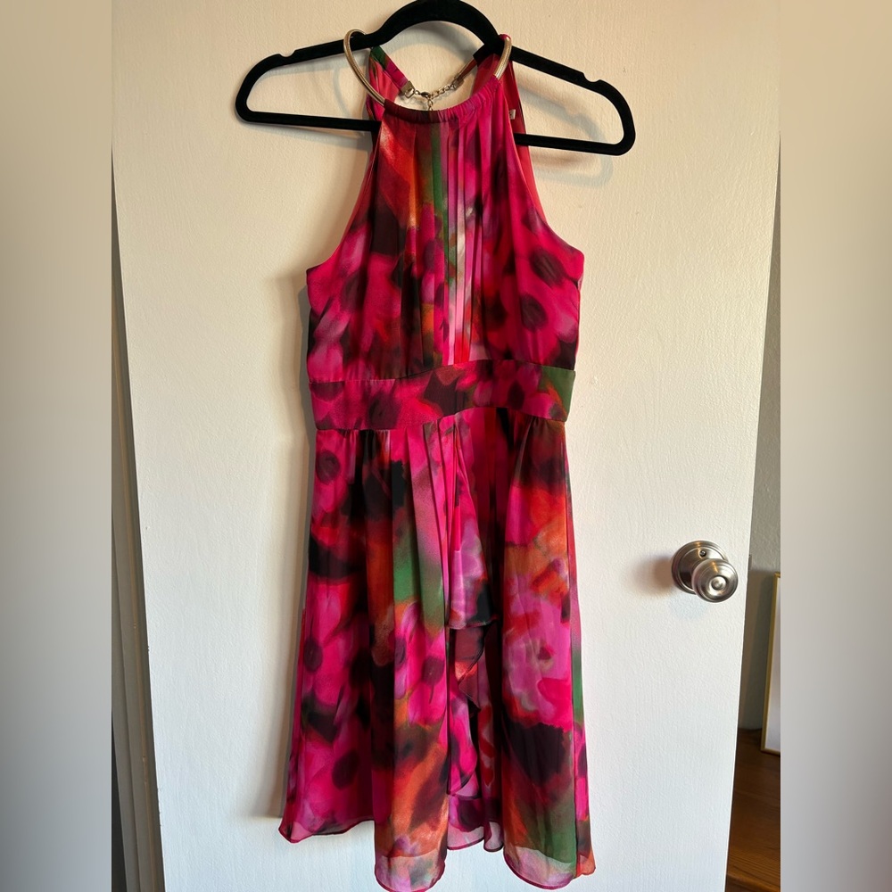 Eliza J Pink Halter Dress with Gold Coil Strap